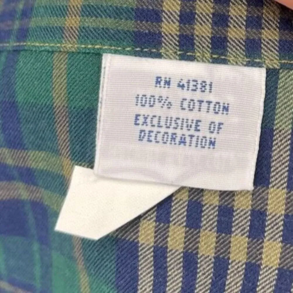 Polo Ralph Lauren Men's Shirt Size Large Green‎ Blue Plaid Long Sleeve Button Up
